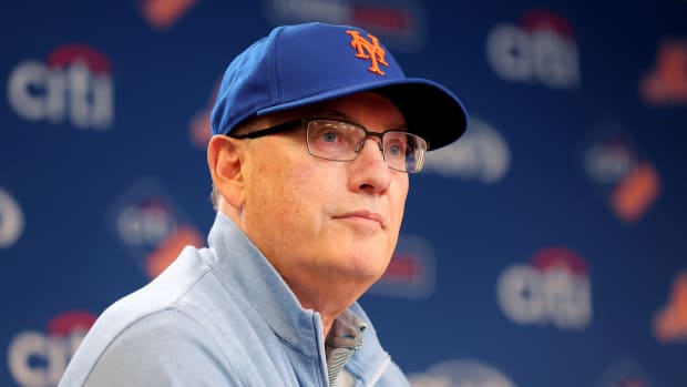 Jun 28, 2023; New York City, New York, USA; New York Mets owner Steve Cohen speaks to the media during a press conference before a game against the Milwaukee Brewers at Citi Field. Mandatory Credit: Brad Penner-USA TODAY Sports